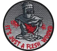 Parches ropa termoadhesivos "It's just a flesh wound" Parche de emblema militar para motociclistas inspirado en el Caballero Negro | DIY Applikation para planchar | 80x80mm