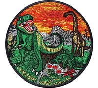 Parches ropa termoadhesivos "JURASSIC WORLD" | insignias aplicable para planchar paisaje de dinosaurios, obra de arte con volcán | Regalo infantil, Brachiosaurus T-REX 80x80mm