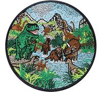 Parches ropa termoadhesivos "Jurassic World" | Paisaje del parque con dinosaurios | Pegatinas para coser/planchar en mochilas infantiles | Aplicación para coser/planchar | 80x80mm