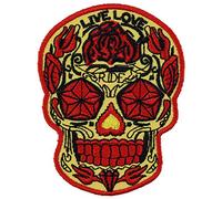 Parches ropa termoadhesivos - Máscara de muerte mexicana 'Día de los Muertos', parche bordado de calavera - Calavera de azúcar con rosa, aplicación de calavera para planchar - 80x60mm