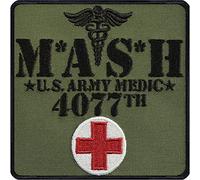 Parches ropa termoadhesivos "MASH 4077th" - Emblema militar del Ejército de EE. UU., Parche de moral del ejército para sanitaristas bordado | 90x90mm