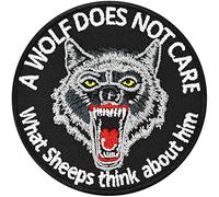 Parches ropa termoadhesivos: Motero "A wolf does not care what sheeps think about him" Pegatina Lobo/Insignia Animal Alfa Planchable | Aplicación Lobo | 75x75mm