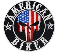 Parches ropa termoadhesivos "Motero Americano" | Parche Punisher para coser/planchar | Accesorio motociclista para todo tipo de telas | 90x90mm