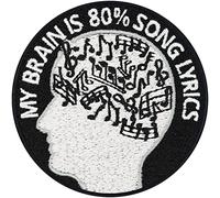 Parches ropa termoadhesivos Music lover con la frase "My brain is 80% song lyrics" | Parche de música para coser o planchar | Divertido Parche para jeans con bordado | 75x75mm