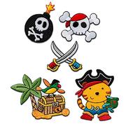 Parches ropa termoadhesivos niños - Pirate Treasure Chest Set 5 piezas - Parches Termoadhesivos Bordados Aplique Para Ropa
