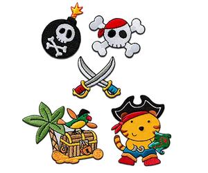 Parches ropa termoadhesivos niños - Pirate Treasure Chest Set 5 piezas - Parches Termoadhesivos Bordados Aplique Para Ropa