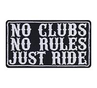 Parches ropa termoadhesivos: "No club, no rules - JUST RIDE" Parche de motociclista para planchar, Aplicación para planchar en chaqueta/chaleco/jeans, 90x50mm