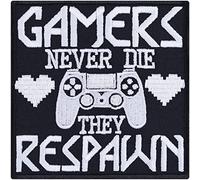 Parches ropa termoadhesivos para gamers con la frase "Gamers never die - they RESPAWN" | IT Patch para planchar | Regalo para jugadores, para todo tipo de telas y mousepad | 90x90mm