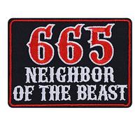 Parches ropa termoadhesivos - Parche de Heavy Metal "665 neighbor of the beast" | Parche/Bordado para coser/planchar en jeans y chalecos de roquero | 90x65mm