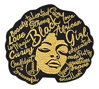 Parches ropa termoadhesivos Parche de pelo afro esponjoso | Parche bordado de chica afro: amor, rizado, talentosa, exitosa, hermosa | Parche motivacional para planchar | 90x85 mm
