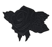 "Parches ropa termoadhesivos - Parche de Rosa Negra bordado, aplicable con plancha ideal para los amantes del Heavy Metal y del estilo gótico | Decoración con rosa negra | 85x60mm
