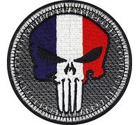 Parches ropa termoadhesivos "Parche francés Punisher para motociclistas" | Para coser/planchar en chalecos de motociclista | Accesorio con la bandera de Francia | 75x75mm