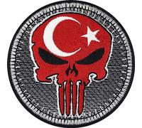 Parches ropa termoadhesivos "Parche Punisher para motociclistas de Turquía" | Para coser/planchar en chalecos de motociclista | Accesorio con la bandera de Turquía | 75x75mm