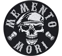 Parches ropa termoadhesivos: Parche Yakuza MEMENTO MORI para coser o planchar en cualquier tela. Diseño de calavera y mensaje en japonés. Tamaño: 80x80 mm