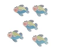 Parches Ropa Termoadhesivos Parches termoadhesivos bordados de animales del mundo submarino, estrellas mar, tiburones y caballitos, 5 o 13 unidades, suministros costura DIY(5PCS-Fish-Blue)