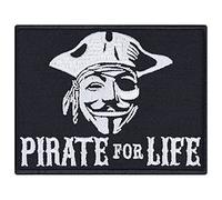 Parches ropa termoadhesivos "'PIRATE for LIFE" para planchar, parche de motociclista. Parche de pirata con calavera, Aplicación DIY para chaqueta/chaleco/jeans Tamaño: 90x70 mm.