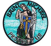 Parches ropa termoadhesivos: "Saint Michael - Protect us" Protector cristiano para planchar. San Miguel Tactical Morale Sticker. Imagen de Jesús y el Arcángel. Tamaño: 80x80 mm
