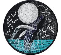 Parches ropa termoadhesivos "SAVE THE OCEAN" | Parche de ballenas azules, de astrología para planchar | Aplicación de los océanos del mundo bajo la luz de la luna | 80x80mm