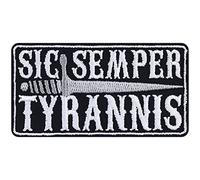 Parches ropa termoadhesivos 'SIC SEMPER TYRANNIS' - Parche en latín para coser/planchar, aplicación con cita latina para todas las telas - 85x45 mm