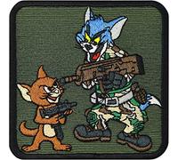 Parches ropa termoadhesivos "Tom und Jerry" Tactical Morale Patch para planchar | Parche militar de la icónica pareja de gato y ratón | Aplicación para todo tipo de telas | 85x85mm.