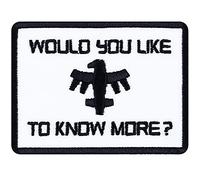 Parches ropa termoadhesivos "Would you like to konw more" Parche/Pegatina para planchar | Parche de jugador de Starship Troopers | Sticker para planchar con águila patriota 60x80 mm