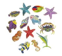 Parches Termoadhesivos Bordados De Animales Del Mundo Submarino, Estrellas Mar, Tiburones Y Caballitos, 5 O 13 Unidades, Suministros Costura DIY Para Coser Para Ropa, Sombrero, Jeans(1Set-13PCS)