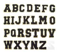 Parches termoadhesivos con letras inglesas, multicolor, 52 piezas, chenilla con bordes dorados(Black(Stick-On))