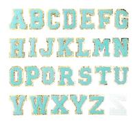 Parches termoadhesivos con letras inglesas, multicolor, 52 piezas, chenilla con bordes dorados(Blue(Stick-On))