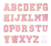 Parches termoadhesivos con letras inglesas, multicolor, 52 piezas, chenilla con bordes dorados(Pink(Stick-On))
