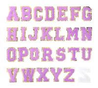 Parches termoadhesivos con letras inglesas, multicolor, 52 piezas, chenilla con bordes dorados(Purple(Stick-On))