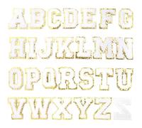 Parches termoadhesivos con letras inglesas, multicolor, 52 piezas, chenilla con bordes dorados(White(Stick-On))