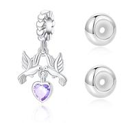 PARCOM Juego de 3 cuentas colgantes de plata de ley 925 con diseño de paloma de la paz y tapón de silicona, compatible con pulseras y collares Pandora, joyería hipoalergénica para mujeres en el día de
