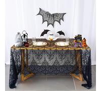 Pardecor Mantel de encaje vintage Camino de mesa rectangular con estampado bohemio de encaje negro de 60 x 120 pulgadas (1 paquete)