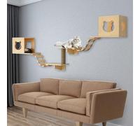 Pared de escalada para gatos XXL, 250 cm, juego de pared para gatos, 7/9 piezas con casa para gatos, tabla rascadora, puente para gatos, estantes de pared, muebles de pared de madera para gatos (7