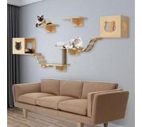 pared de escalada XXL para gatos, juego de 7/9 piezas, incluye casa, tabla rascadora, puente y estantes de pared