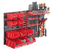 Pared de herramientas con 10 compartimentos apilables + soporte para herramientas, pared perforada, sistema de almacenamiento, sistema de ordenadores, 400 x 165 x 400 mm (largo x profundidad x alto)