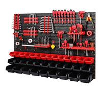 Pared de herramientas con cajas apilables de 1152 x 780 mm - kit de sistema de almacenamiento con soportes para herramientas y 34 unidades de cajas - estantería de pared, estantería de taller, pared