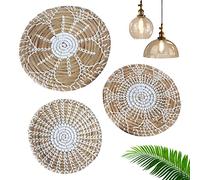 pared Decor Boho Flat | Cesta plana redonda tejida en junco mar colgante 3 tamaños | Arte decorativo pared cesta rústica para estante, salón, dormitorio Pacienjo