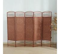 Pared divisora de habitación, pantalla de privacidad tejida de paja vintage con base de madera resistente para apartamentos, dormitorios, aulas y baños