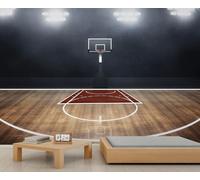 Pared mural de aro de baloncesto - Papel pintado para gimnasio interior y tablero de baloncesto, decoración para sala de juegos de la guarida del hombre 400x280cm (No es autoadhesivo)