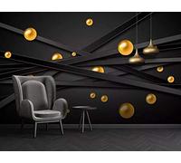 Pared Papel 3D Papel Pintado Murales Línea Negra Geométrica Tridimensional Bola Dorada Luz Dormitorio Sala Tv Fondo Decoración de Pared decorativos Murales 300cmx210cm