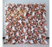 Pared viva de rosas rosa anaranjado, fondo pared con flores seda realistas 5D: panel floral artificial alta densidad para el arco la ceremonia boda y decoración