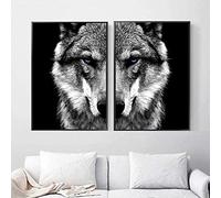 Paredes de arte 2 piezas 20x30cm sin marco Cuadro de arte de pared Animal salvaje Cabeza de lobo Póster Estilo nórdico Negro Blanco Pintura de la lona Impresión Decoración de la habitación del hogar