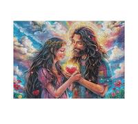 Pareja Amor corazón fe Religiosa Espiritual Puzzles 300 Piezas Estera Portátil 3D Antideslizante Rompecabezas Familiar para Adultos Aliviar Estrés Decoración Hogar Moderno Creativo 300 PCS