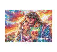 Pareja Amor corazón Flores fe Religiosa Espiritual Puzzle 1000 Piezas Decoración De Sala Happy Time Rompecabezas para Adultos 3D DIY Creativo Desafío Intelectual Juguete Educativo 1000 PCS