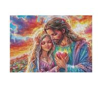 Pareja Amor corazón Flores fe Religiosa Espiritual Puzzle 300 Piezas Desafío Intelectual Happy Time Rompecabezas para Adultos Obra De Arte Colorido DIY Creativo Decoración Hogar 300 PCS