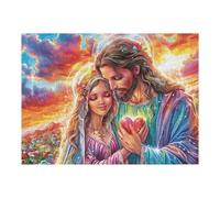 Pareja Amor corazón Flores fe Religiosa Espiritual Puzzles 500 Piezas Portátil 3D Compacto Happy Time Rompecabezas Familiar para Toda La Familia Maquetas Educativas Construir Aliviar Estrés 500 PCS