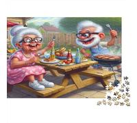 Pareja Anciana BBQ Duro Rompecabezas de Noche de Juego Familiar de 1000 Piezas Abuela Abuelo Picnic Patio Trasero Premium Resistente Vibrante Desafiante Alivio del Estrés 38x26cm/1000pcs