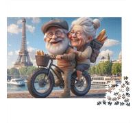 Pareja Anciana Bici Rompecabezas de 1000 Piezas para Adultos y Familia Abuela Abuelo Torre Eiffel París Premium Grueso Resistente Vibrante Desafiante 70x50cm/1000pcs