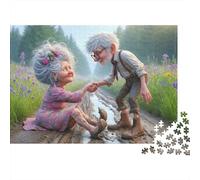 Pareja Anciana Caminando Rompecabezas de 1000 Piezas para Adultos Pareja Junto al Arroyo Tomados de la Mano Premium Grueso Desafiante Alivio del Estrés Regalo 38x26cm/1000pcs